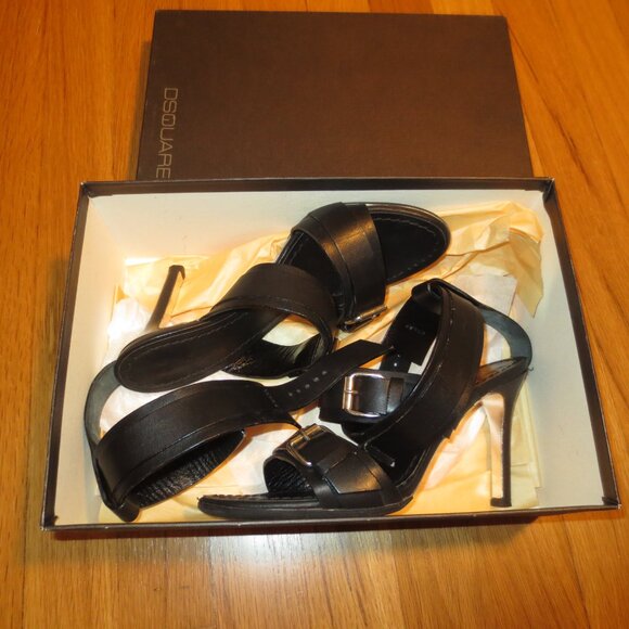 DSQUARED2 Black Ankle Cuff Buckled High Heel Sandals - Picture 7 of 9